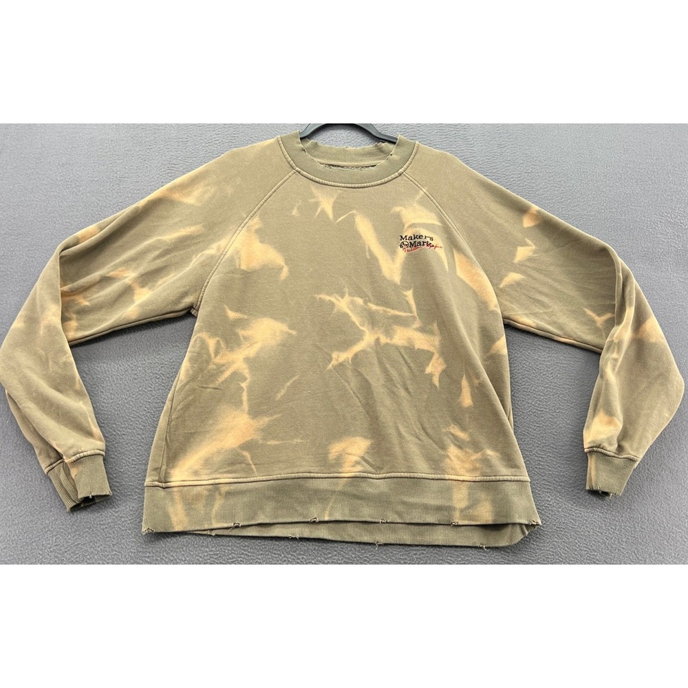 Makers Mark Bourbon Whiskey Sweatshirt Mens Bleached Tie Dye Olive Green Sz S